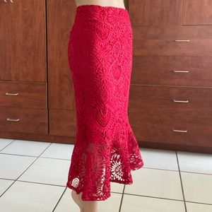 Zara red lace midi skirt